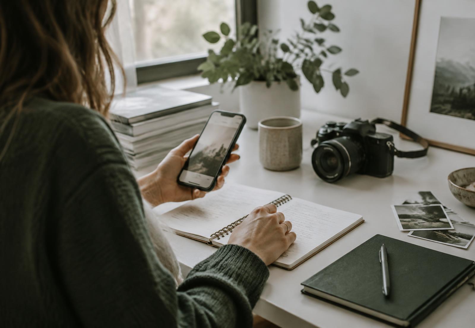 Digital marketing strategist planning social content and reviewing campaign analytics